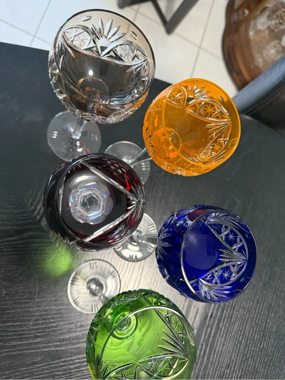 Colored Crystal Cut Wine Glasses - Set of 5